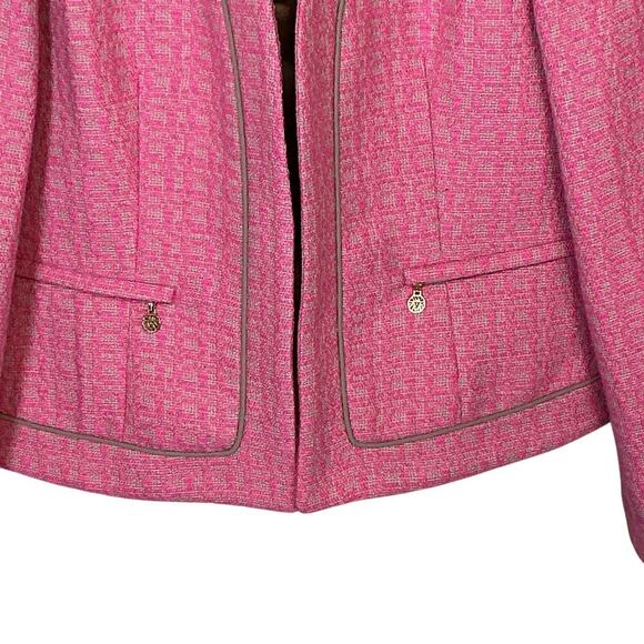 Anne Klein Tweed Pink Blazer Jacket Open Front Long Sleeve Petite Women's 10P - Picture 4 of 10